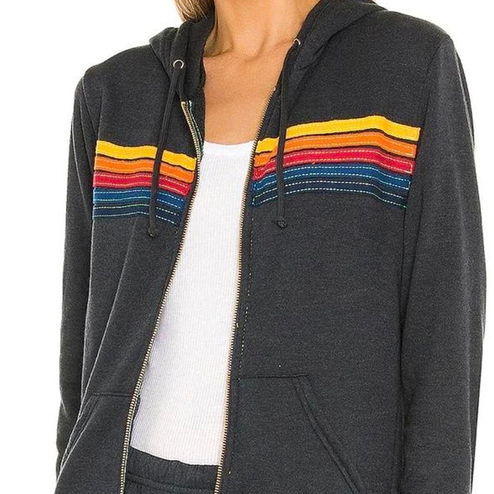 Aviator Nation Charcoal Color 5-Stripe Zip Hoodie Size Medium